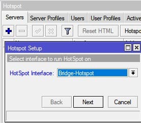 Настройка MikroTik Hotspot, определение интерфейса, на котором будет работать Hotspot